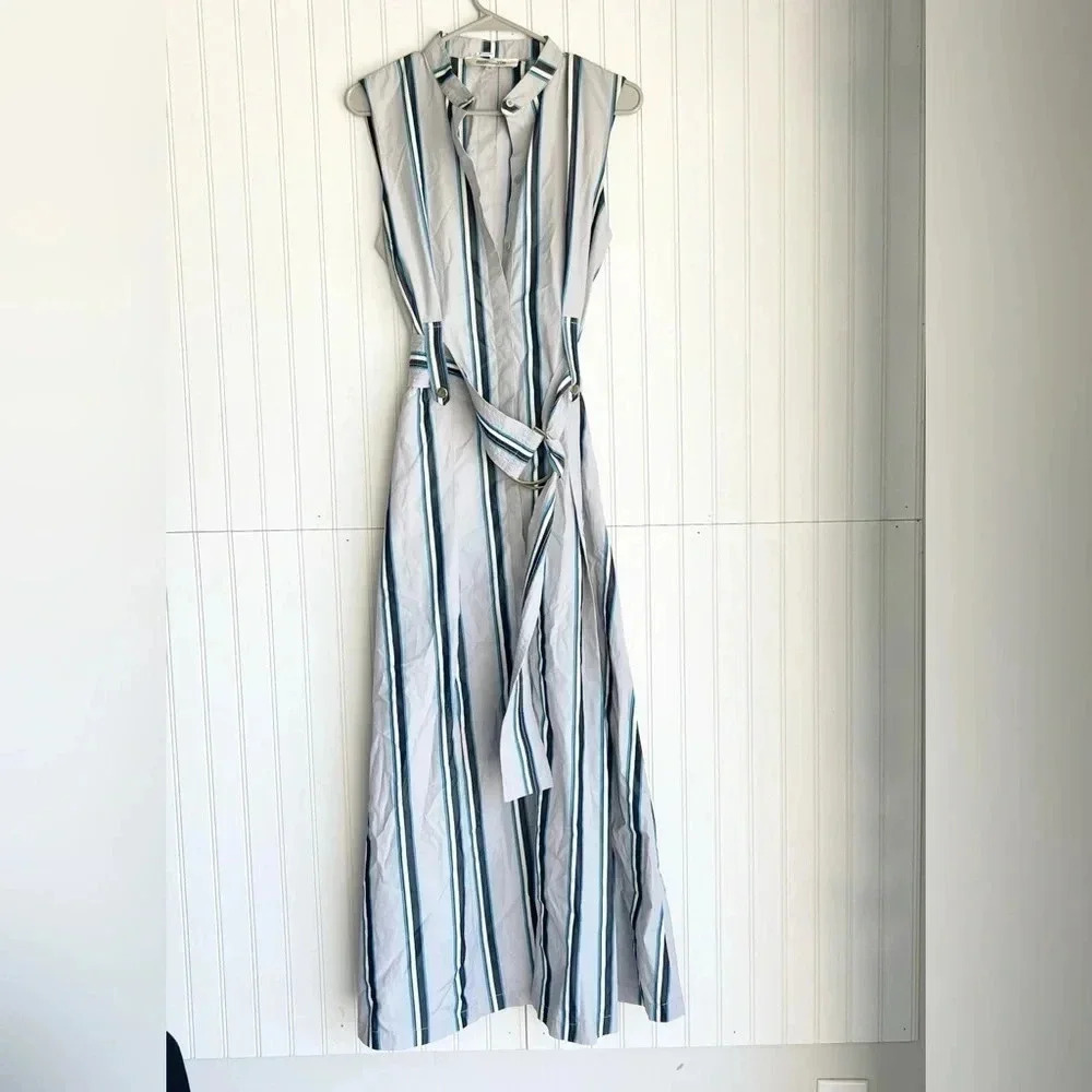 DIANE VON FURSTENBERG Size 10 Striped Sleeveless Belted Maxi Dress - Picture 5 of 12